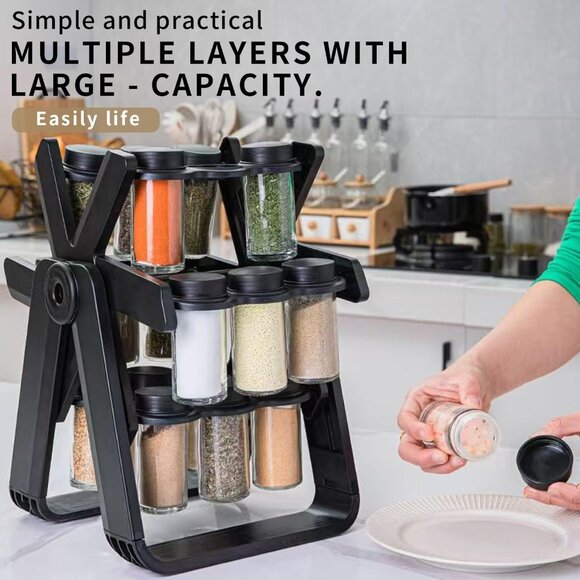 Rotating Spice Rack Organizer, spice jars,18 Glass Jars, 18 jar rotating spice - Picture 5 of 8